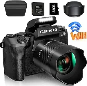 Saneen - Digital camera, 4K for photography and video, 64MP wifi touchscreen, vlogging camera for YouTube with flash,