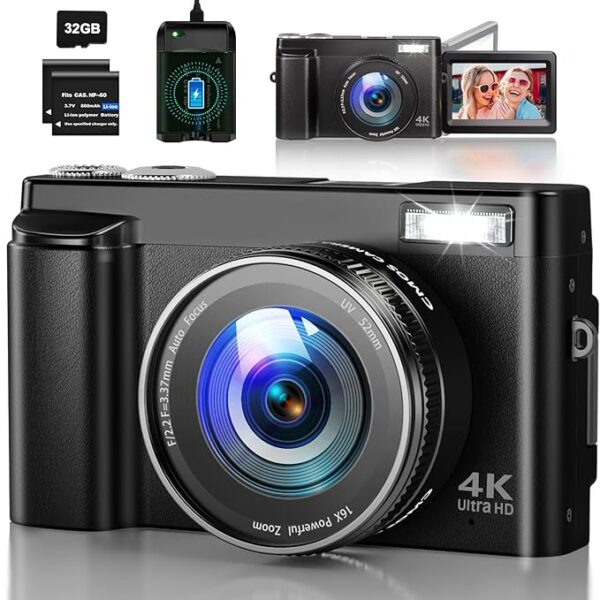 Digital Camera 4K, 48MP Auto Focus Vlogging Camera